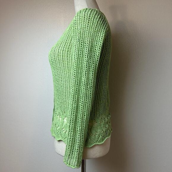 Vintage Y2K JH Lime Green Crochet Knit Cardigan Size Petite Small Cottage Boho - Picture 3 of 5